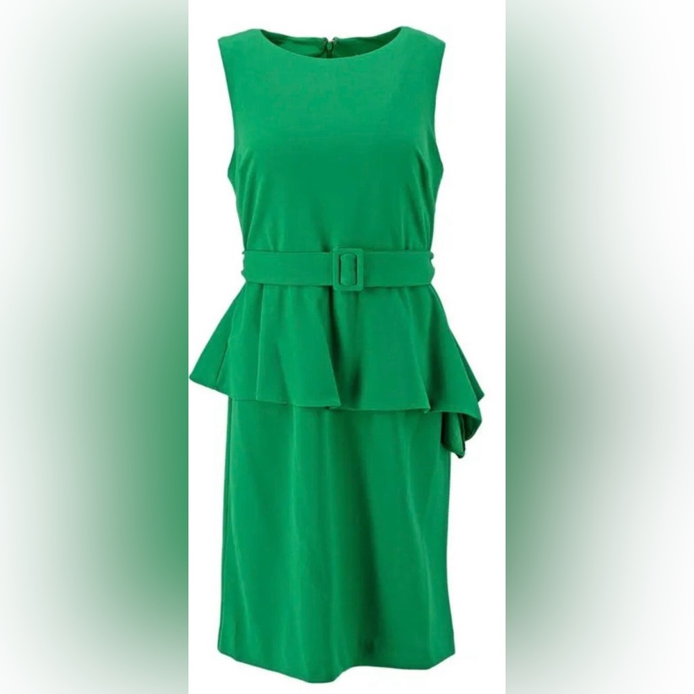 Shelby & Palmer Sleeveless Green Peplum Dress with Belt